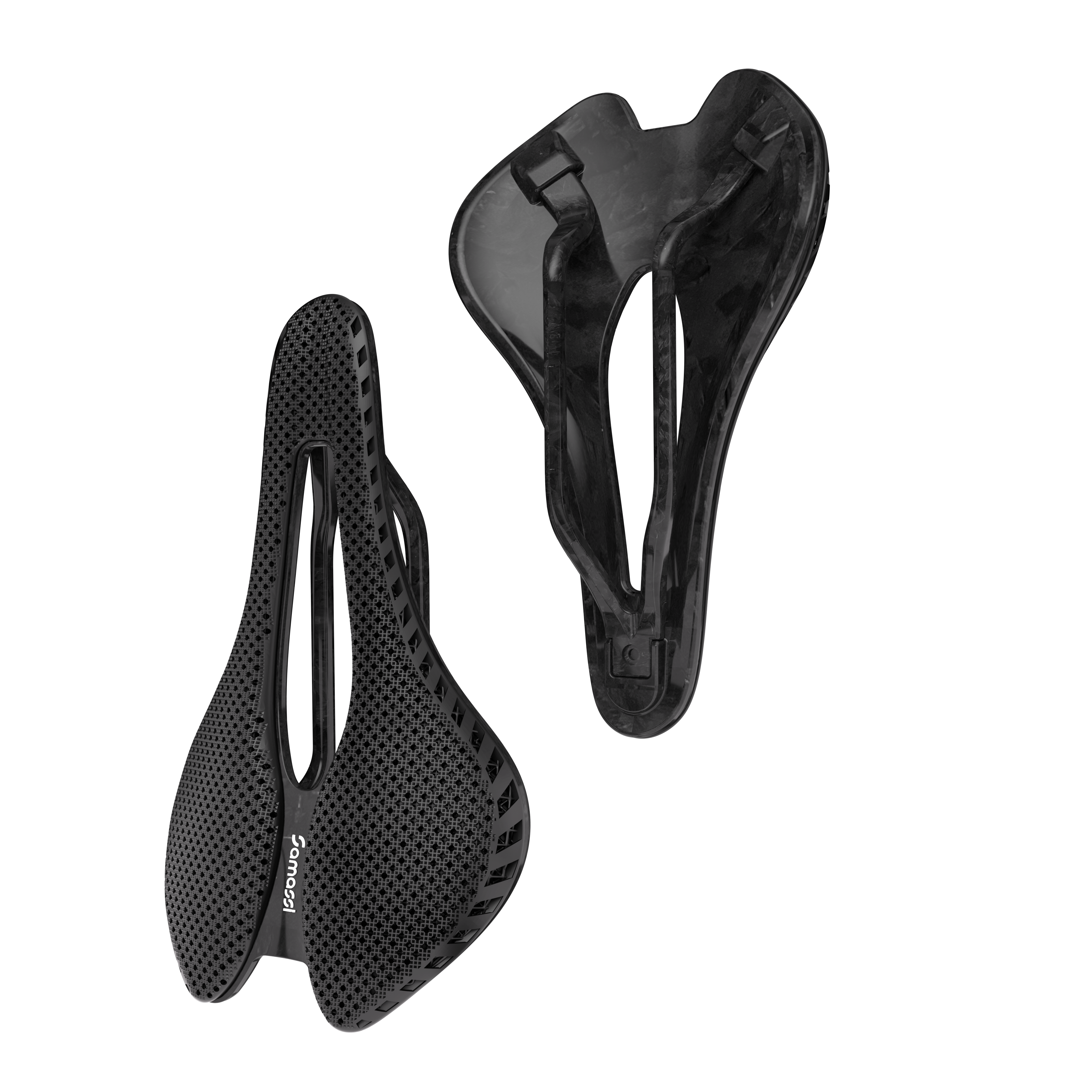 R1FC 3D Printed Road Bike Saddle showcasing advanced carbon fiber and nano PU printing technology.